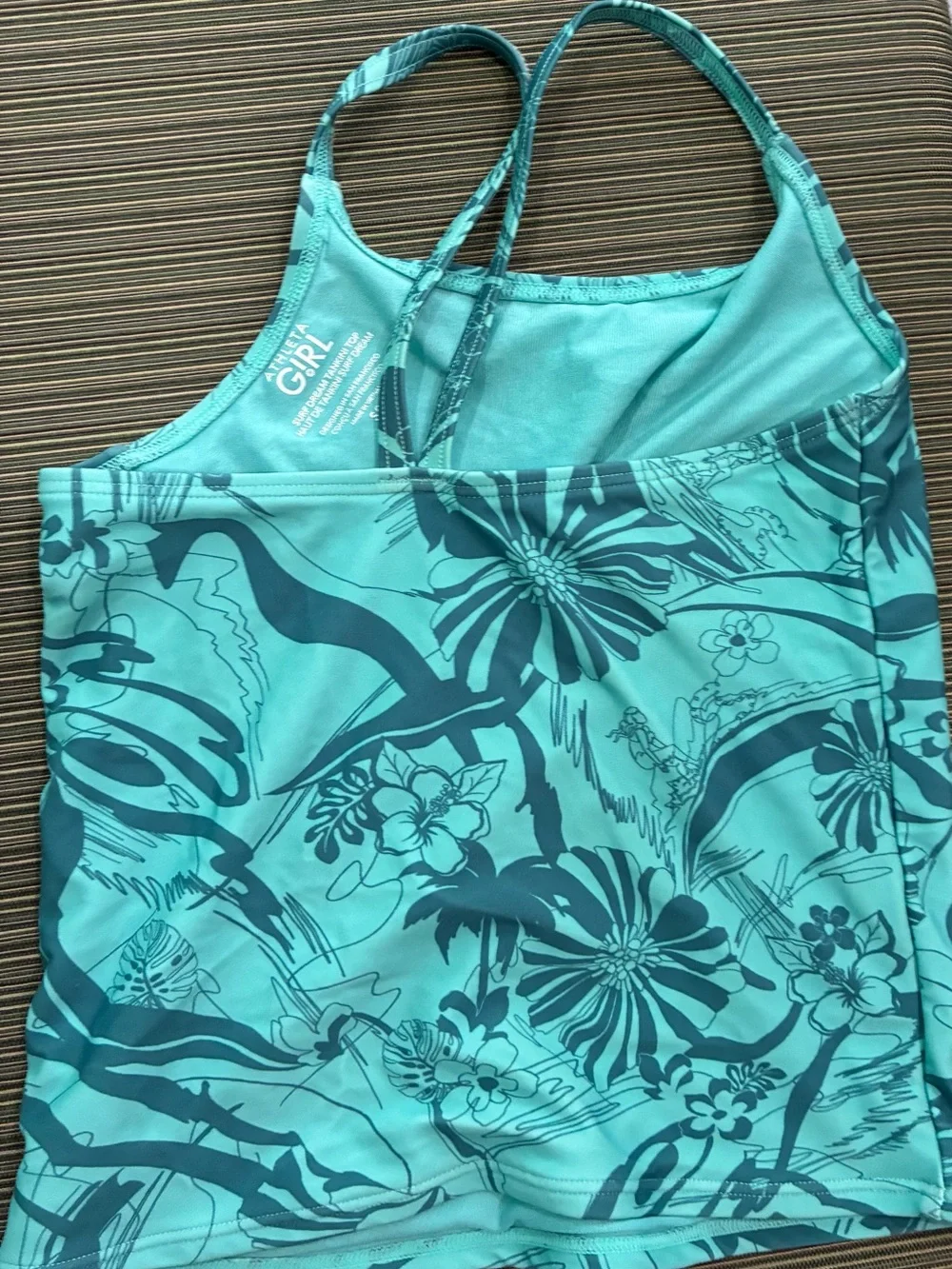 Athleta girl S 7 Turquoise Floral swim surf dream tankini Top beach pool active
